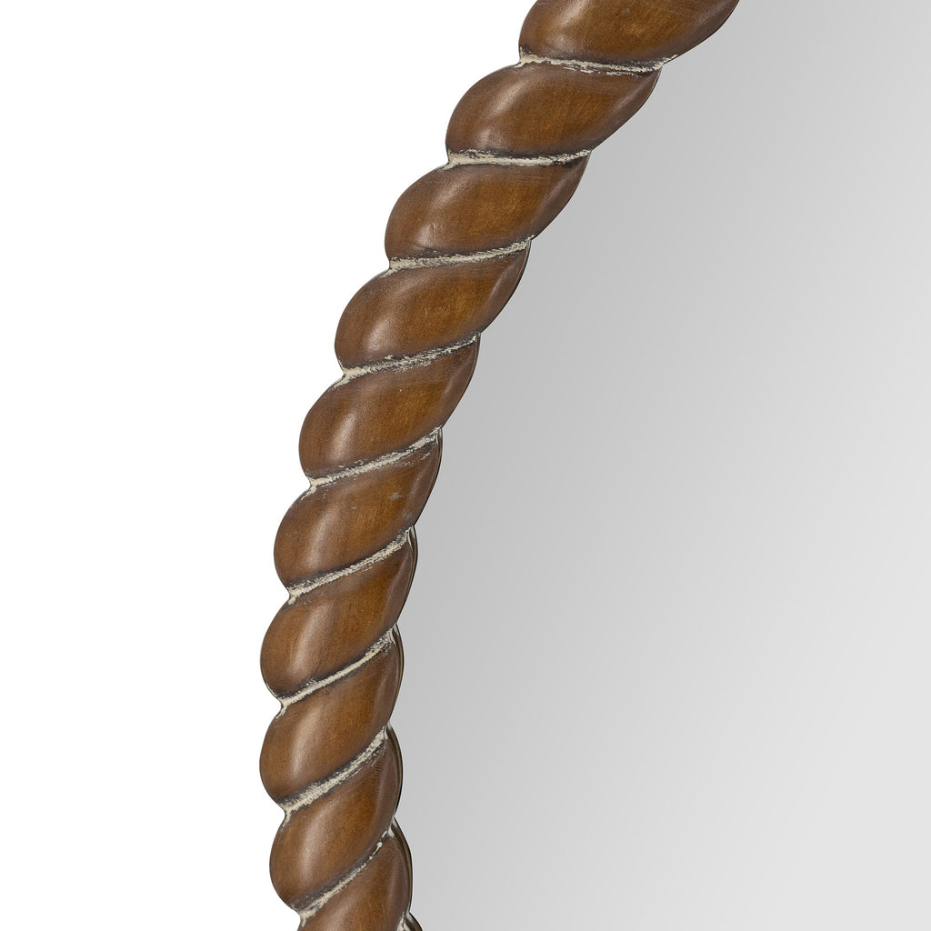 28.3" Wood Carved Rope Design Round Wall Mirror