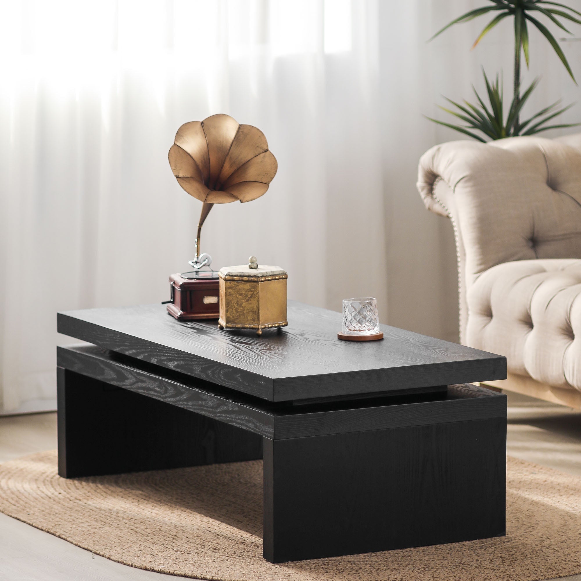 Modern Black Wood Coffee Table