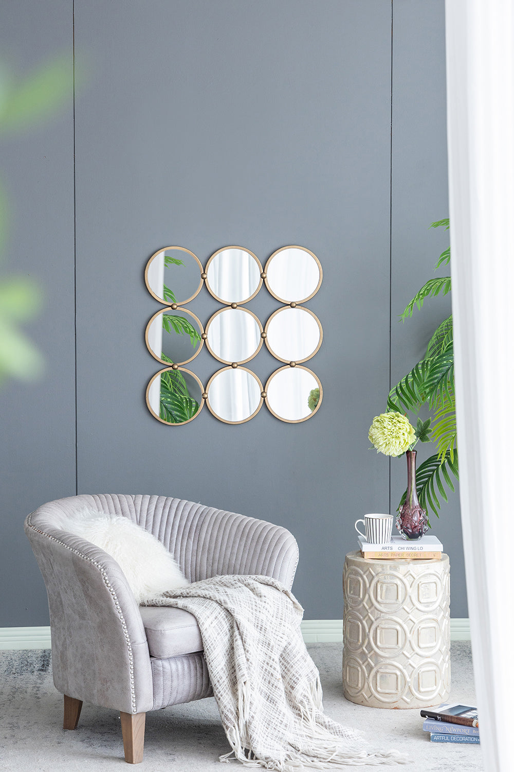 9 Ring Wall Mirror with Metal Frame