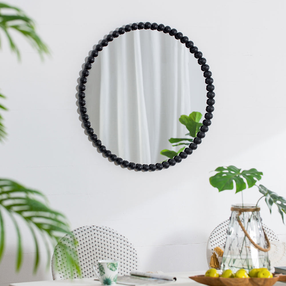 32" Circle Wall Mirror with Metal Beaded Frame