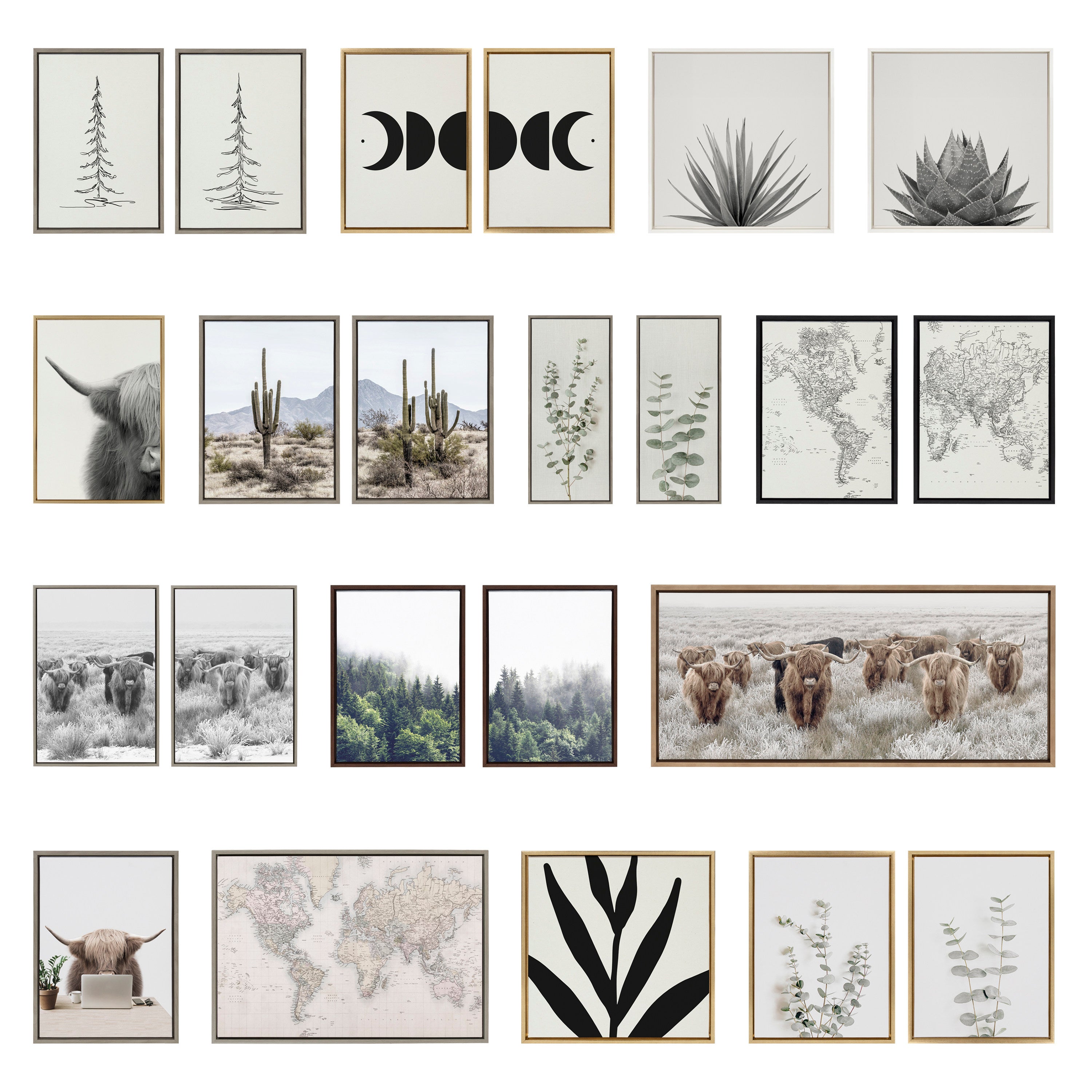 Sylvie Zen Botanical Rock Neutral Framed Canvas Set by The Creative Bunch Studio