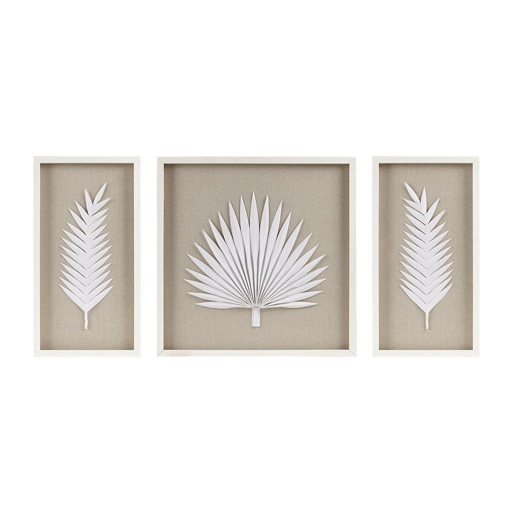3-Piece Framed Rice Paper Palm Leaves Shadowbox Wall Decor Set