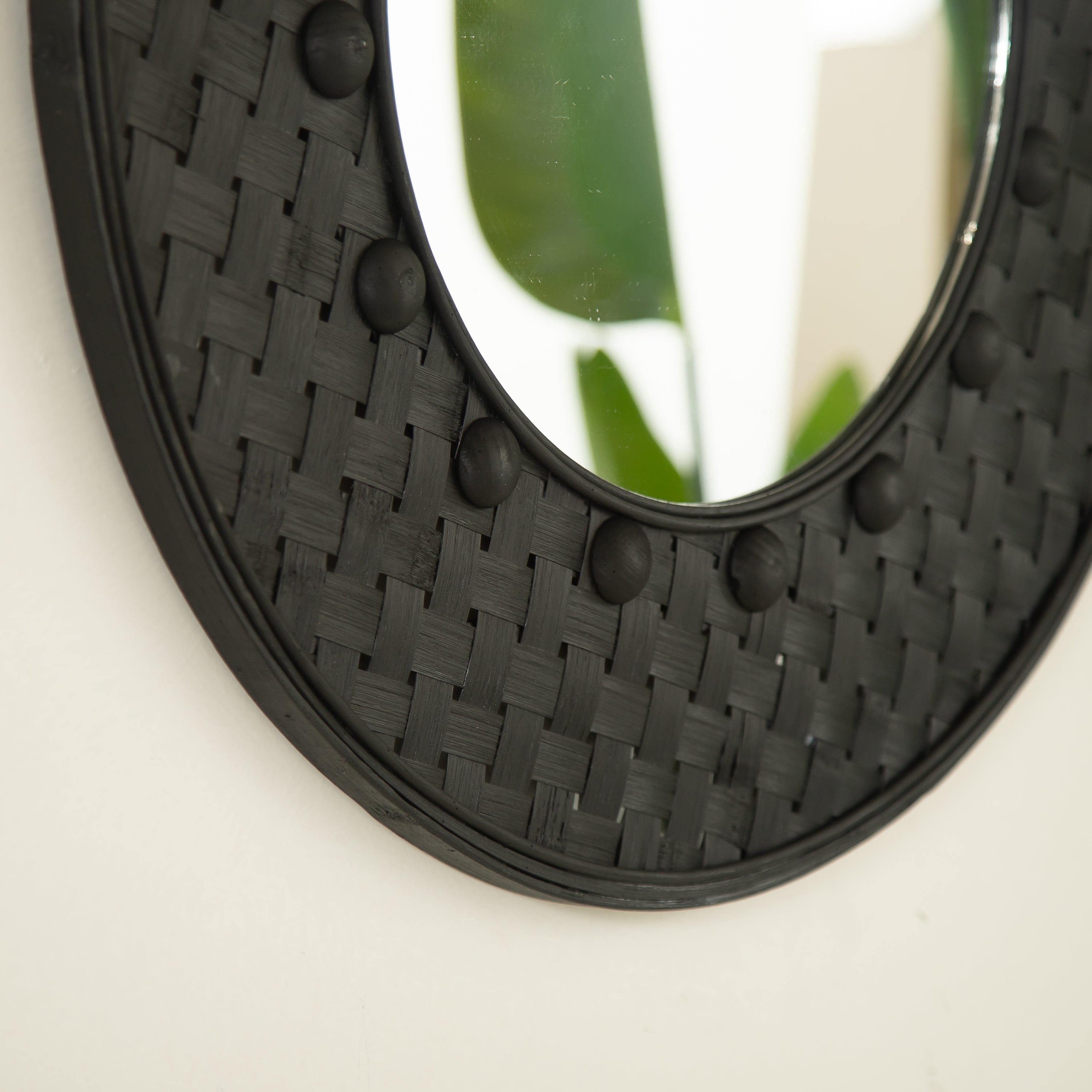 24'' Solea Hand-Woven Black Bamboo Mirror