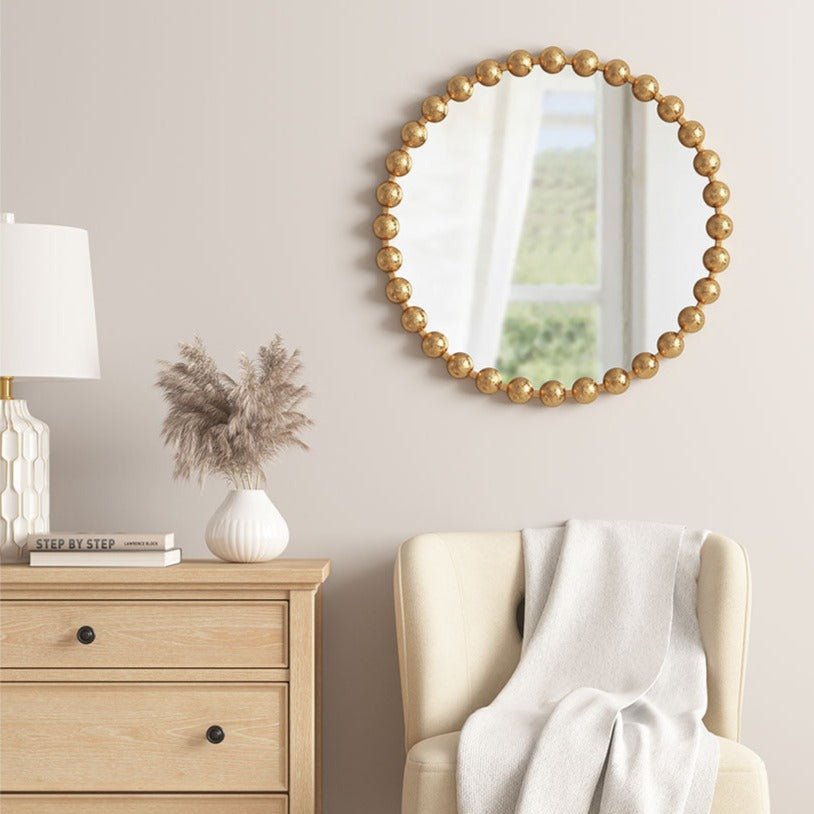 27" Diameter Beaded Round Wall Mirror