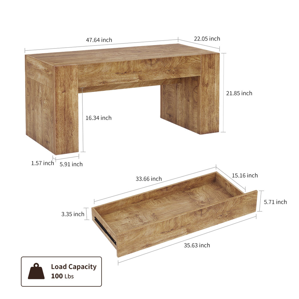 48" Farmhouse Rectangle Coffee Table with Hidden Storage Drawer