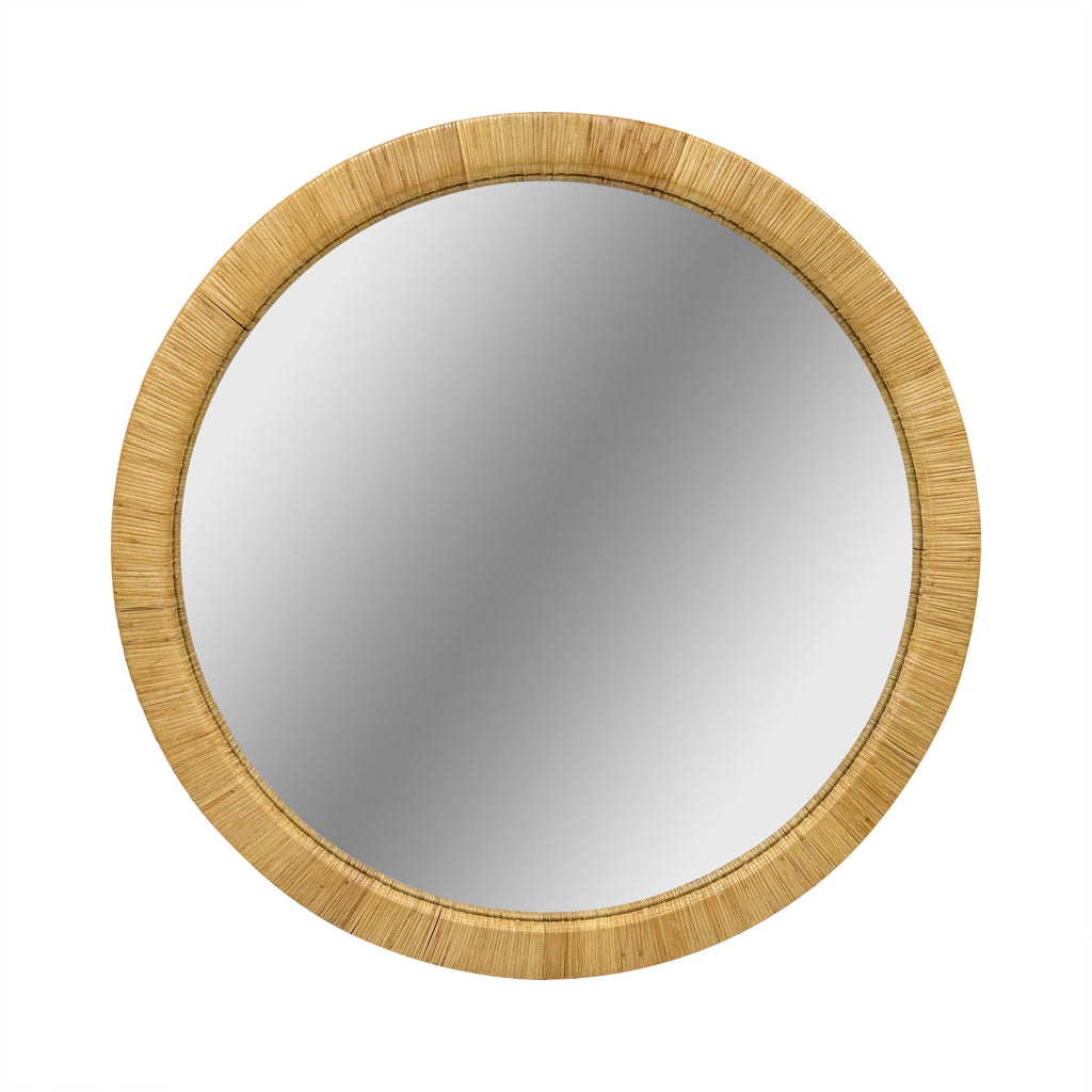 36" Natural Rattan Round Wall Mirror