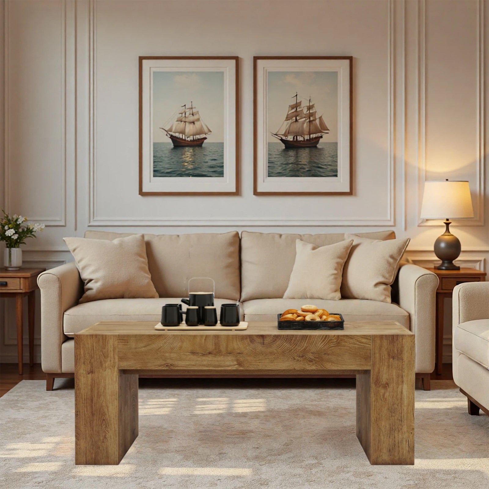 48" Farmhouse Rectangle Coffee Table with Hidden Storage Drawer