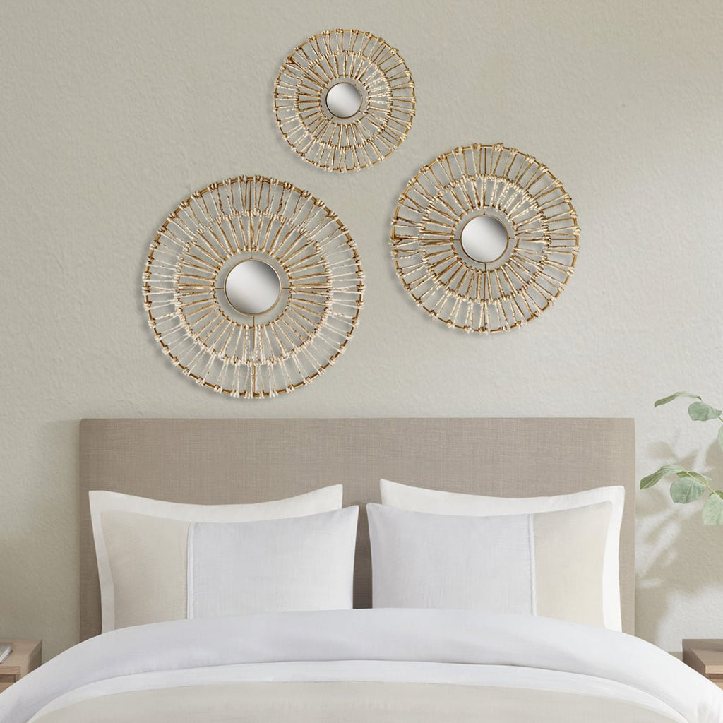 3-Piece Wall Art Set with Metal Frame and Mirror Glass in Center