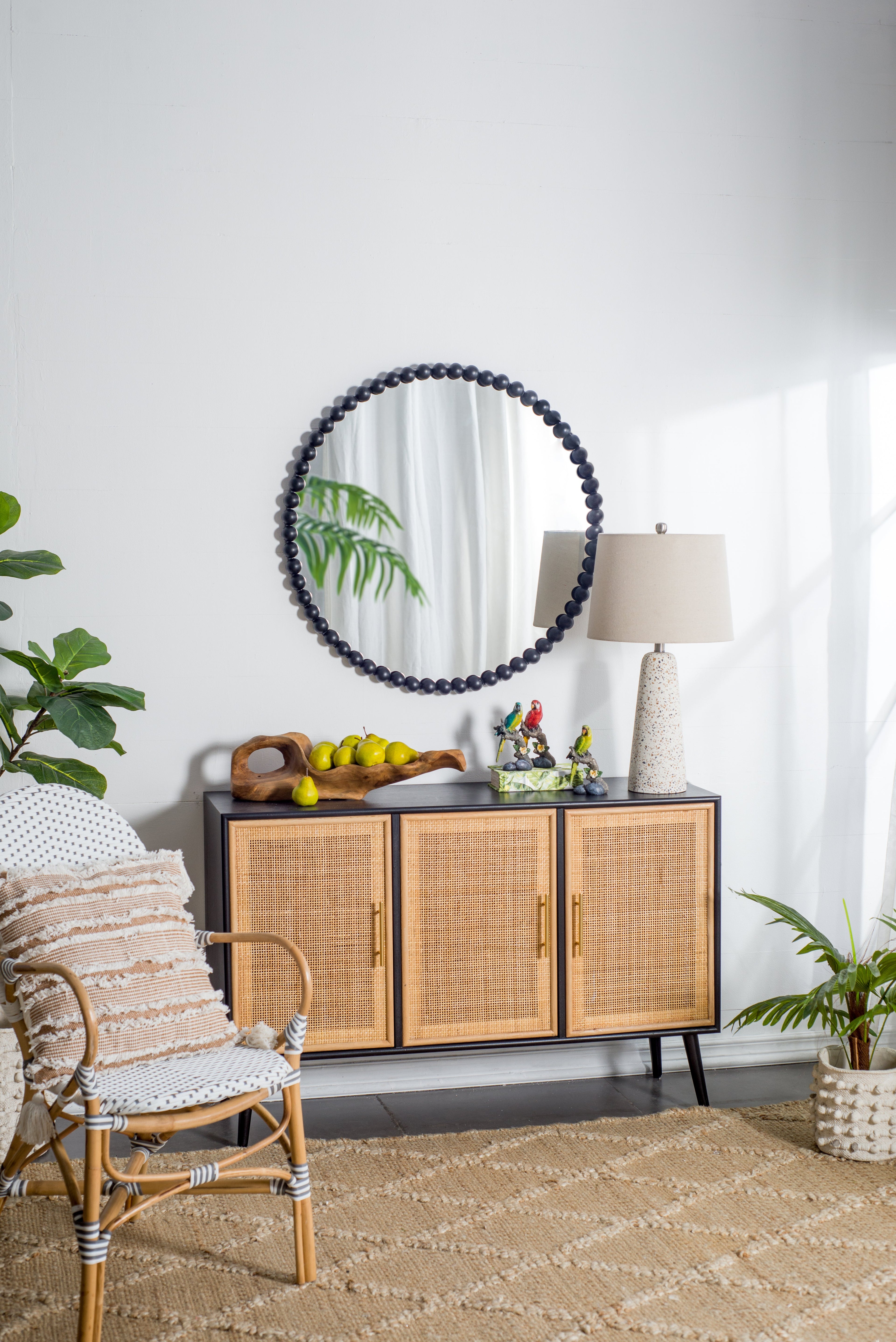 32" Circle Wall Mirror with Metal Beaded Frame