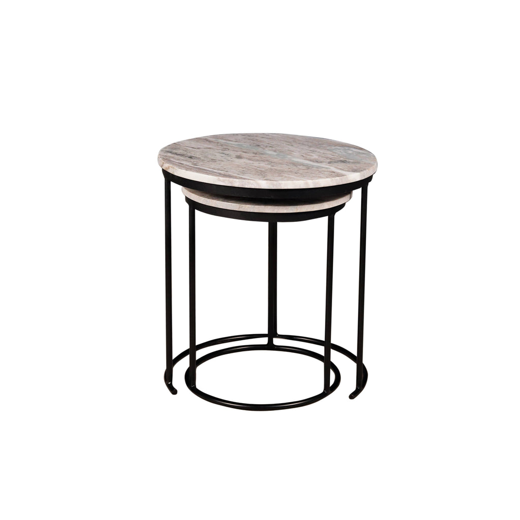 Marble Nesting Coffee Table With Black Metal Frame, Set of 2