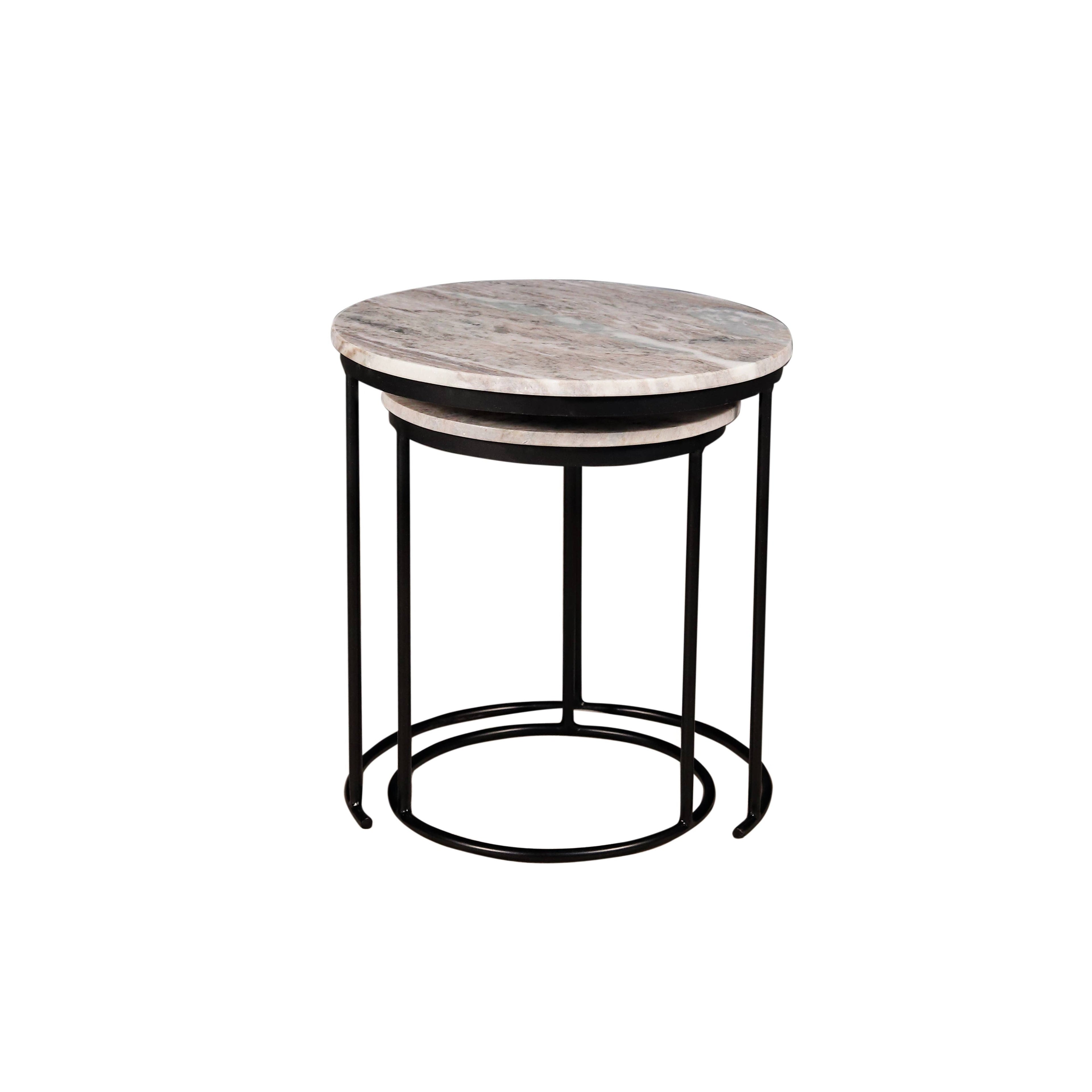 Marble Nesting Coffee Table With Black Metal Frame, Set of 2