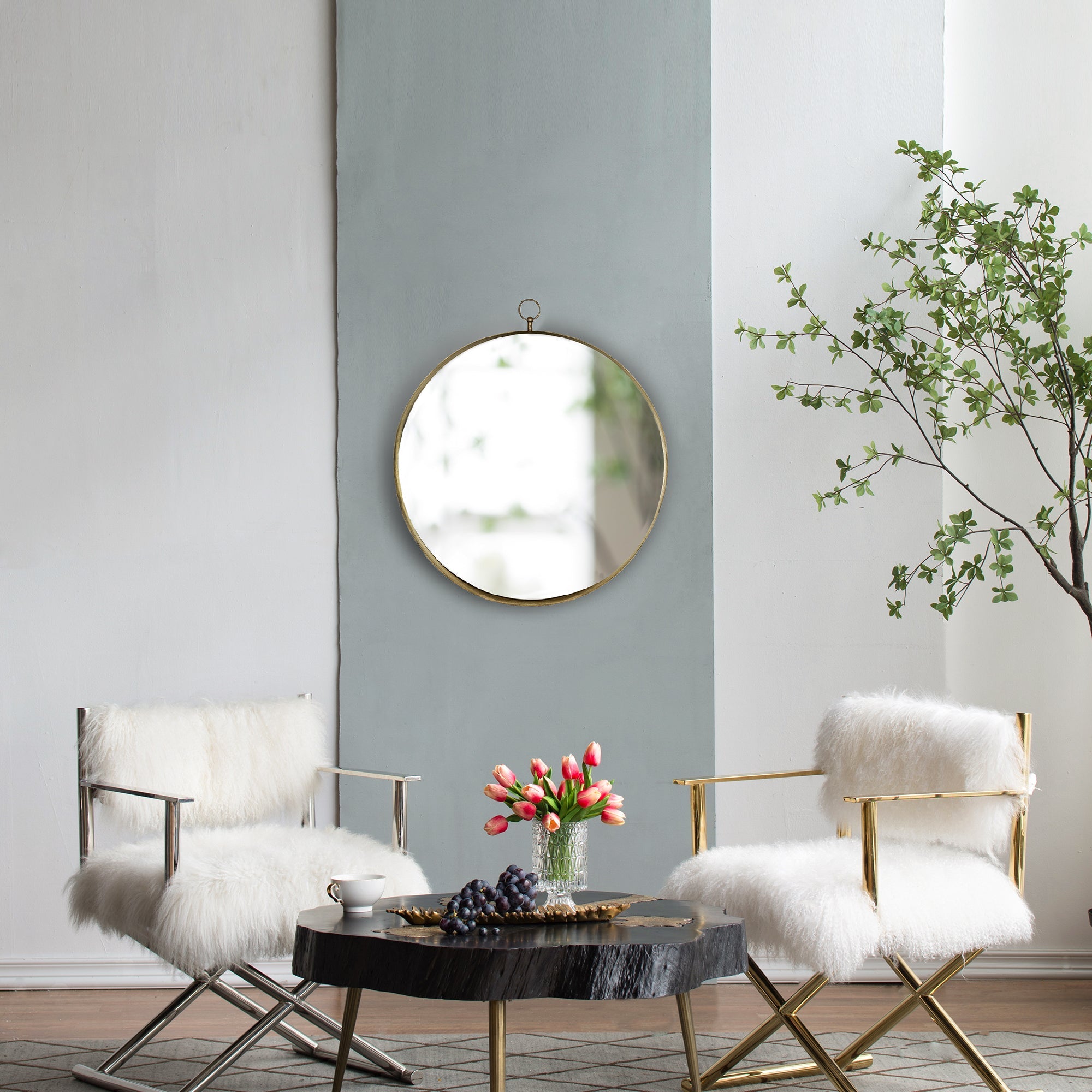 24"x28" Round Wall Mirror with Iron Frame