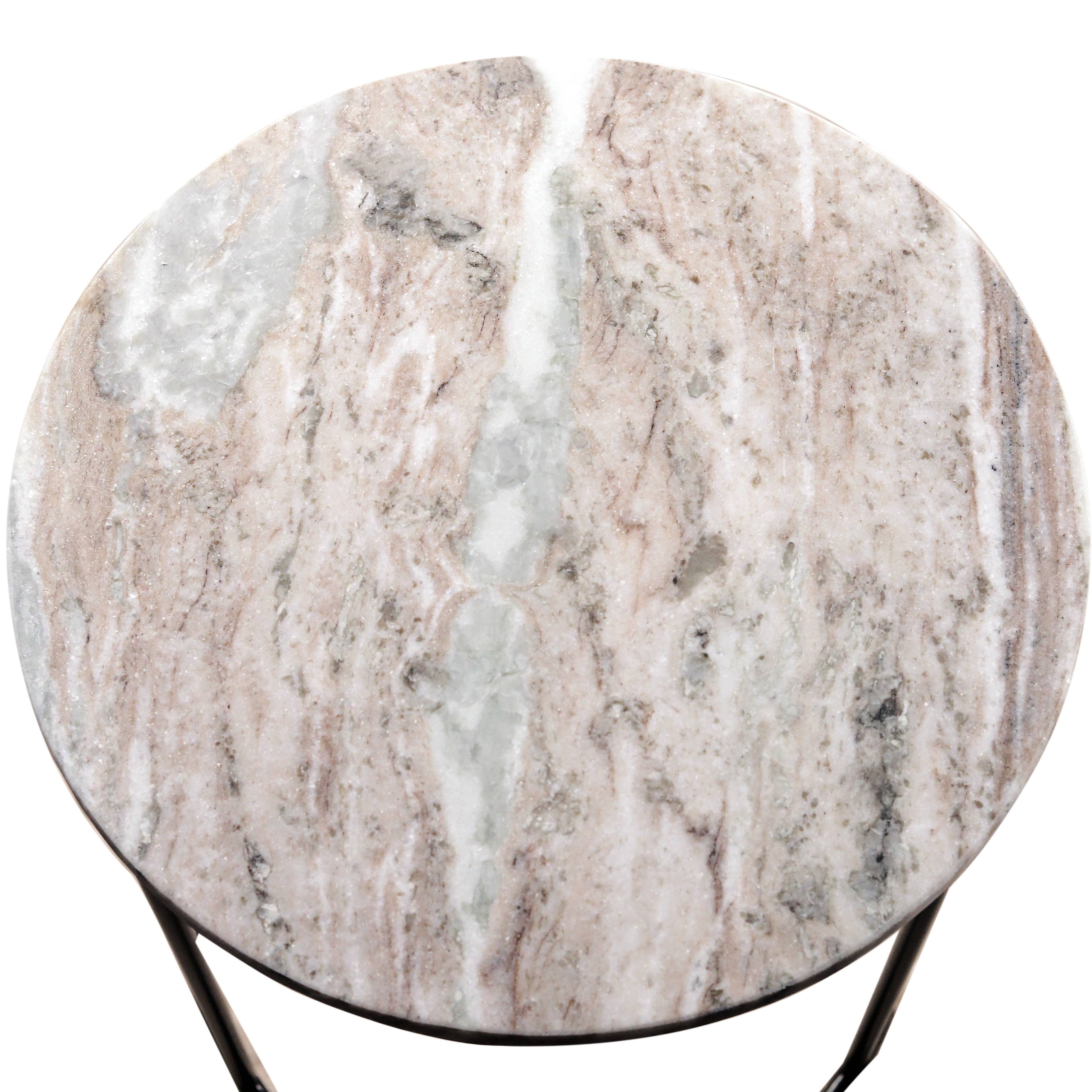 Marble Nesting Coffee Table With Black Metal Frame, Set of 2