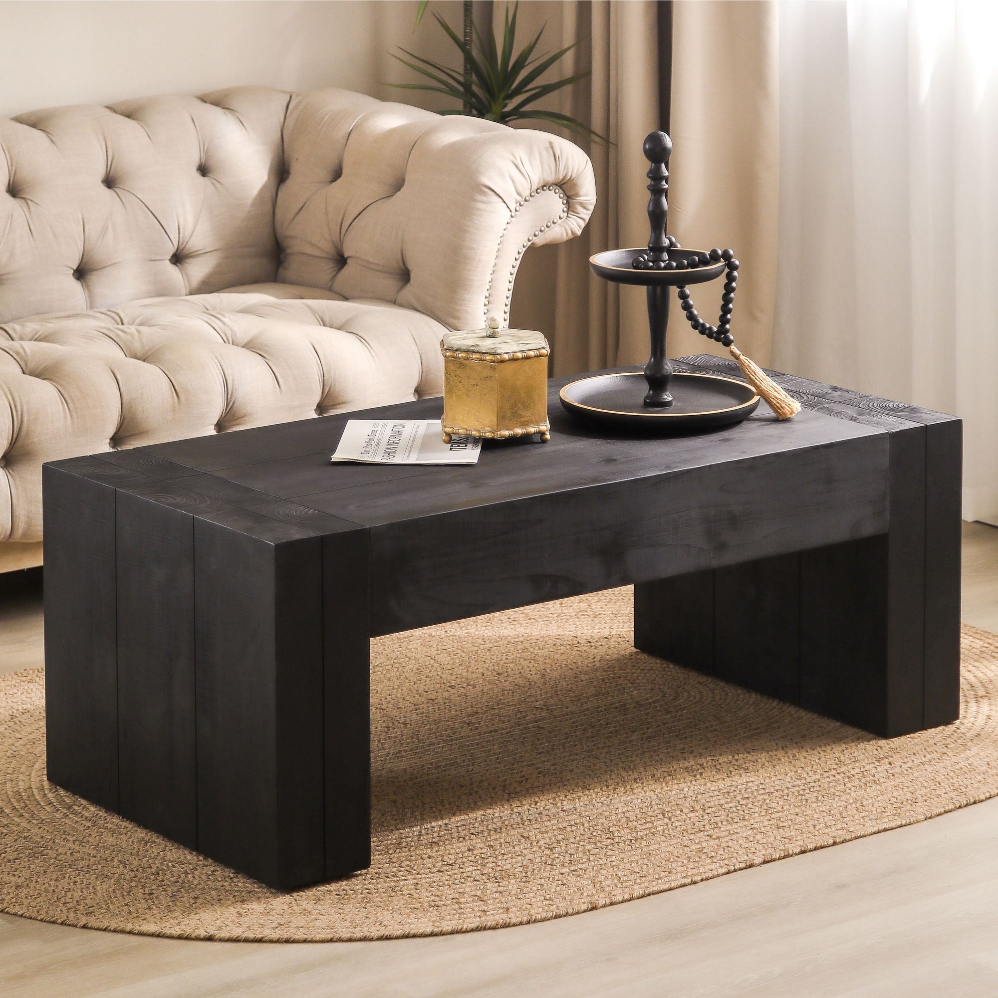 Carrying Rectangular Coffee Table with Wood Frame