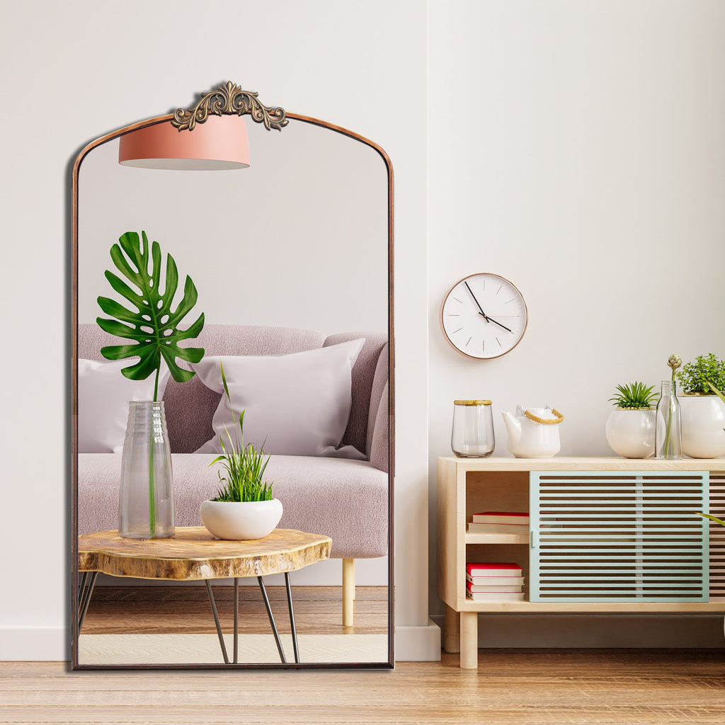 36" x 66" Wall Mirror with Metal Frame and Carved Garland