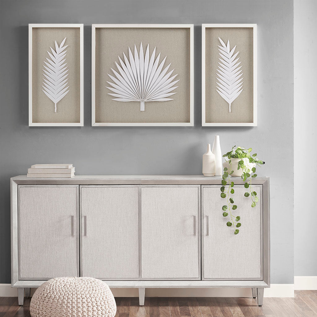 3-Piece Framed Rice Paper Palm Leaves Shadowbox Wall Decor Set