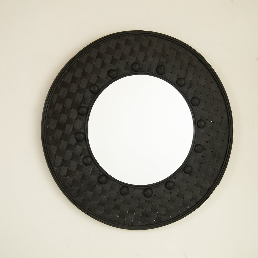 24'' Solea Hand-Woven Black Bamboo Mirror