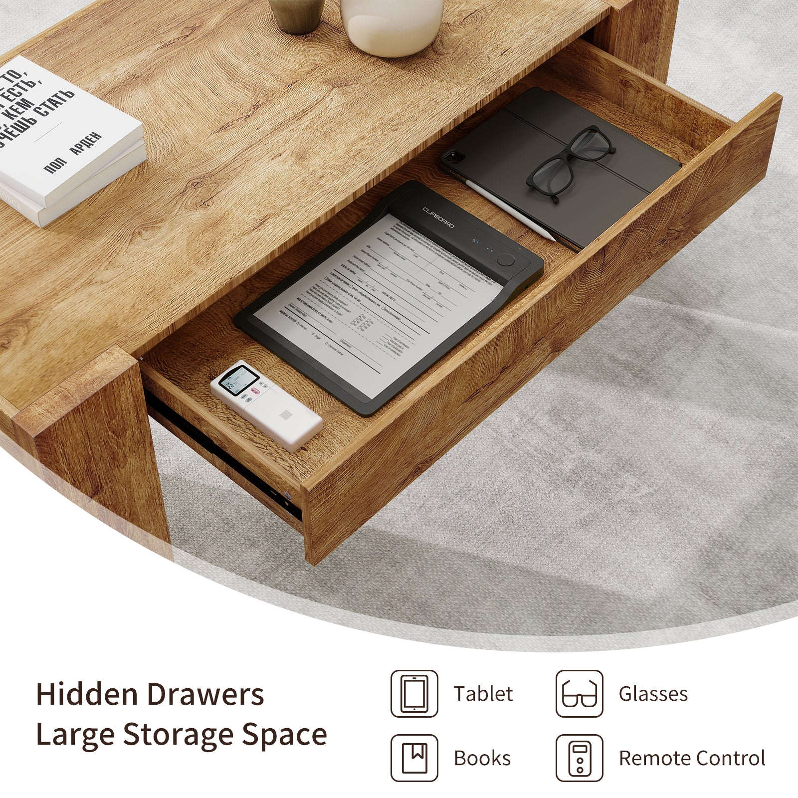 48" Farmhouse Rectangle Coffee Table with Hidden Storage Drawer