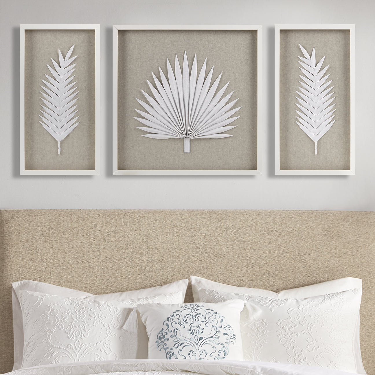3-Piece Framed Rice Paper Palm Leaves Shadowbox Wall Decor Set