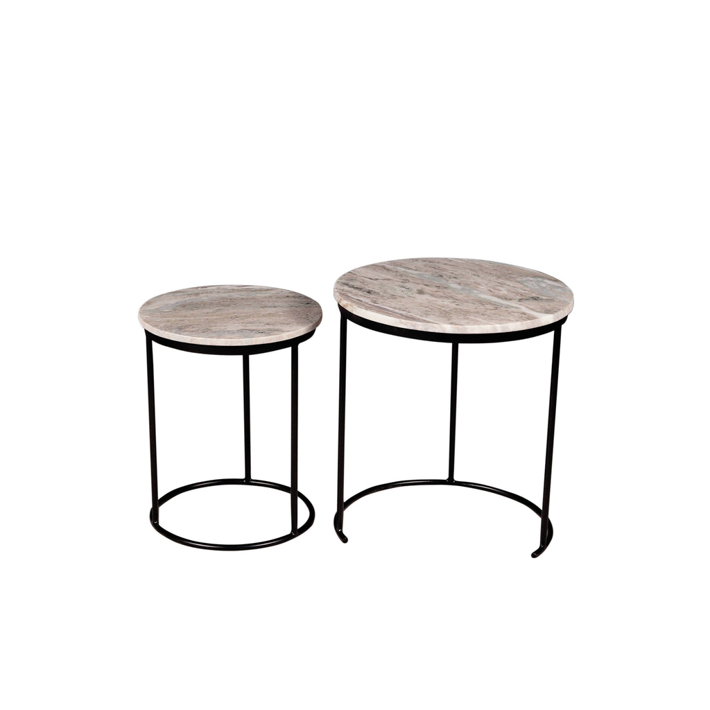 Marble Nesting Coffee Table With Black Metal Frame, Set of 2