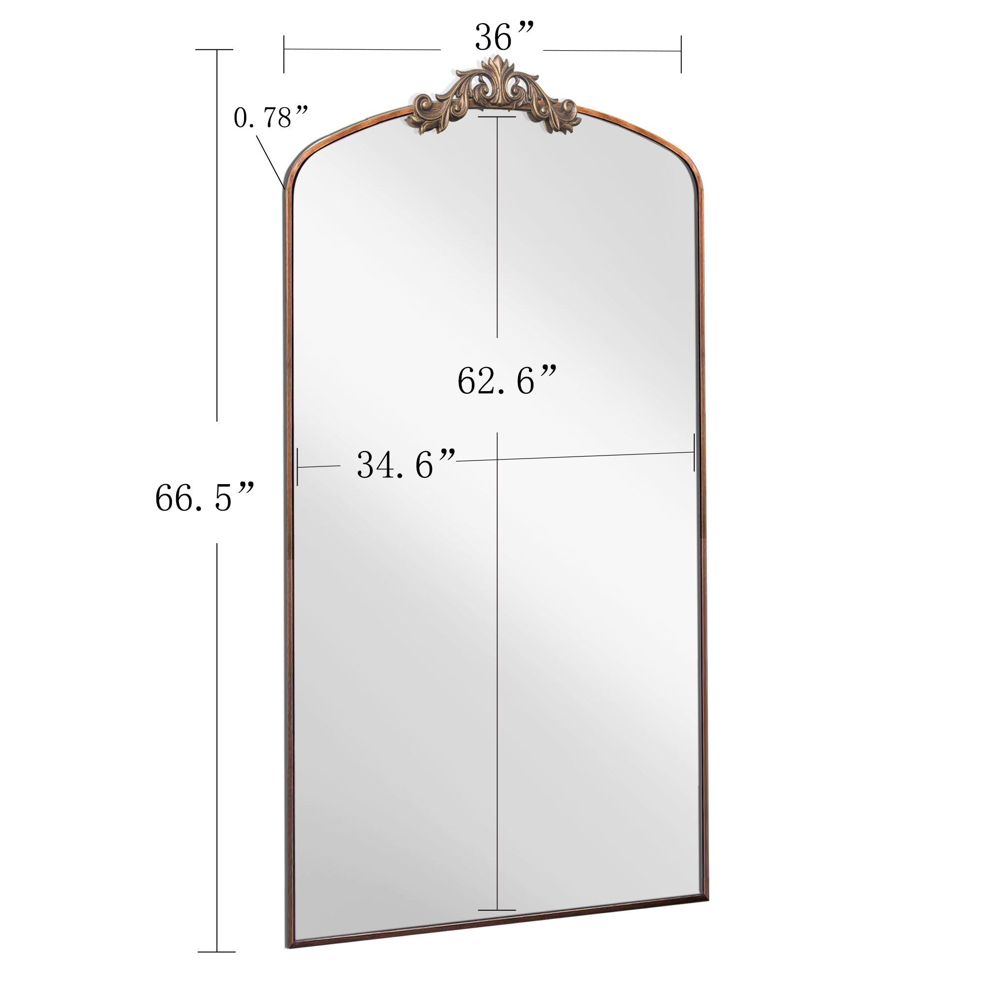 36" x 66" Wall Mirror with Metal Frame and Carved Garland