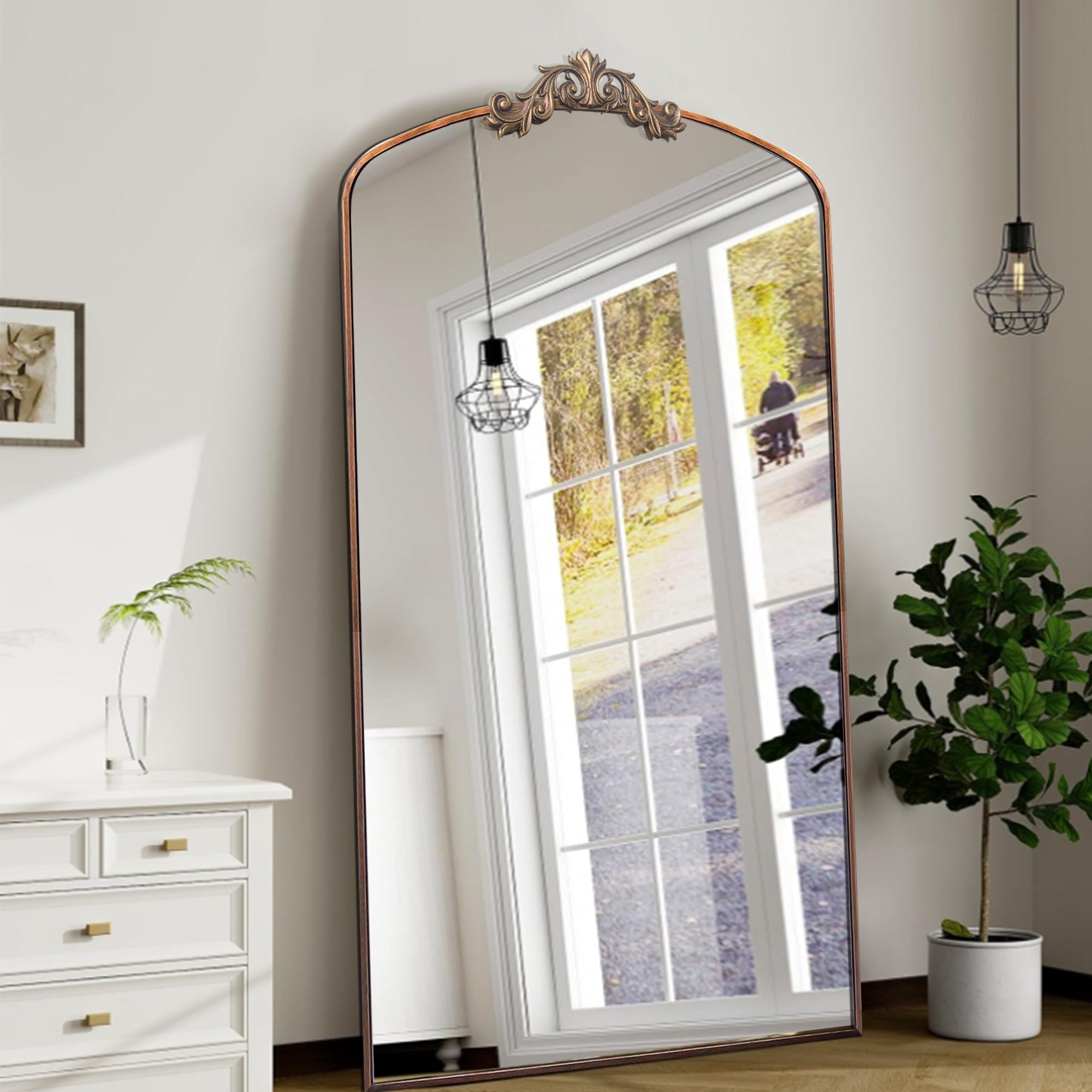 36" x 66" Wall Mirror with Metal Frame and Carved Garland