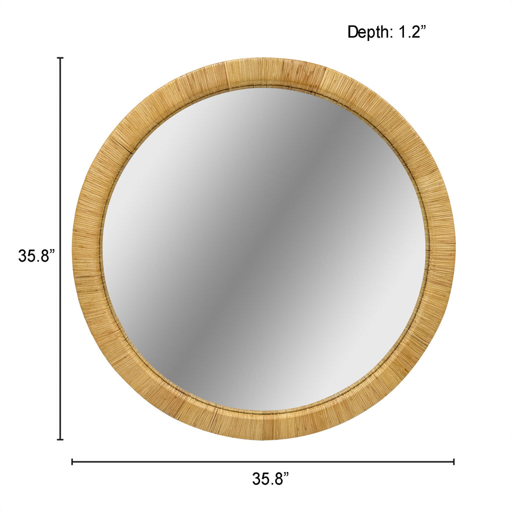 36" Natural Rattan Round Wall Mirror