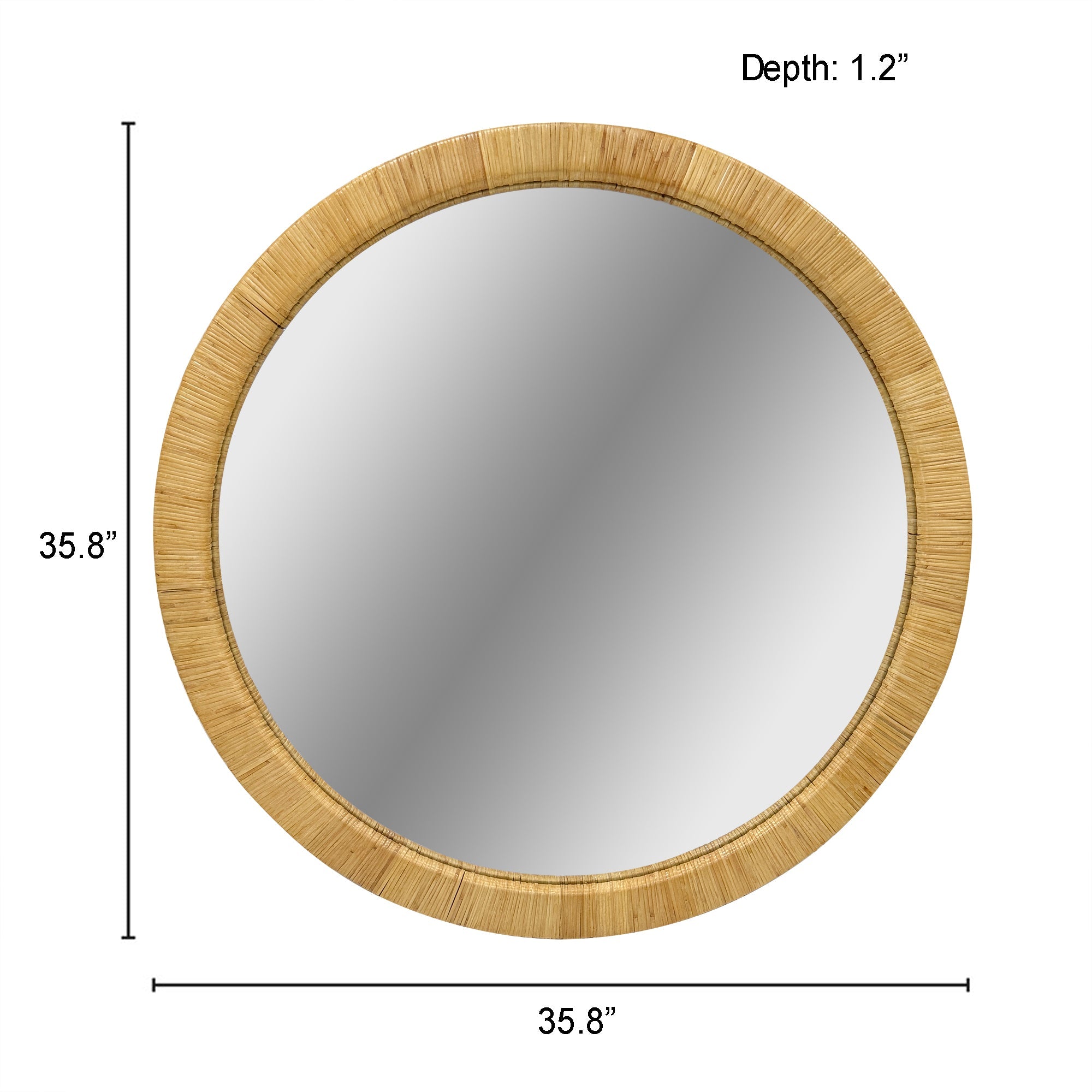 36" Natural Rattan Round Wall Mirror