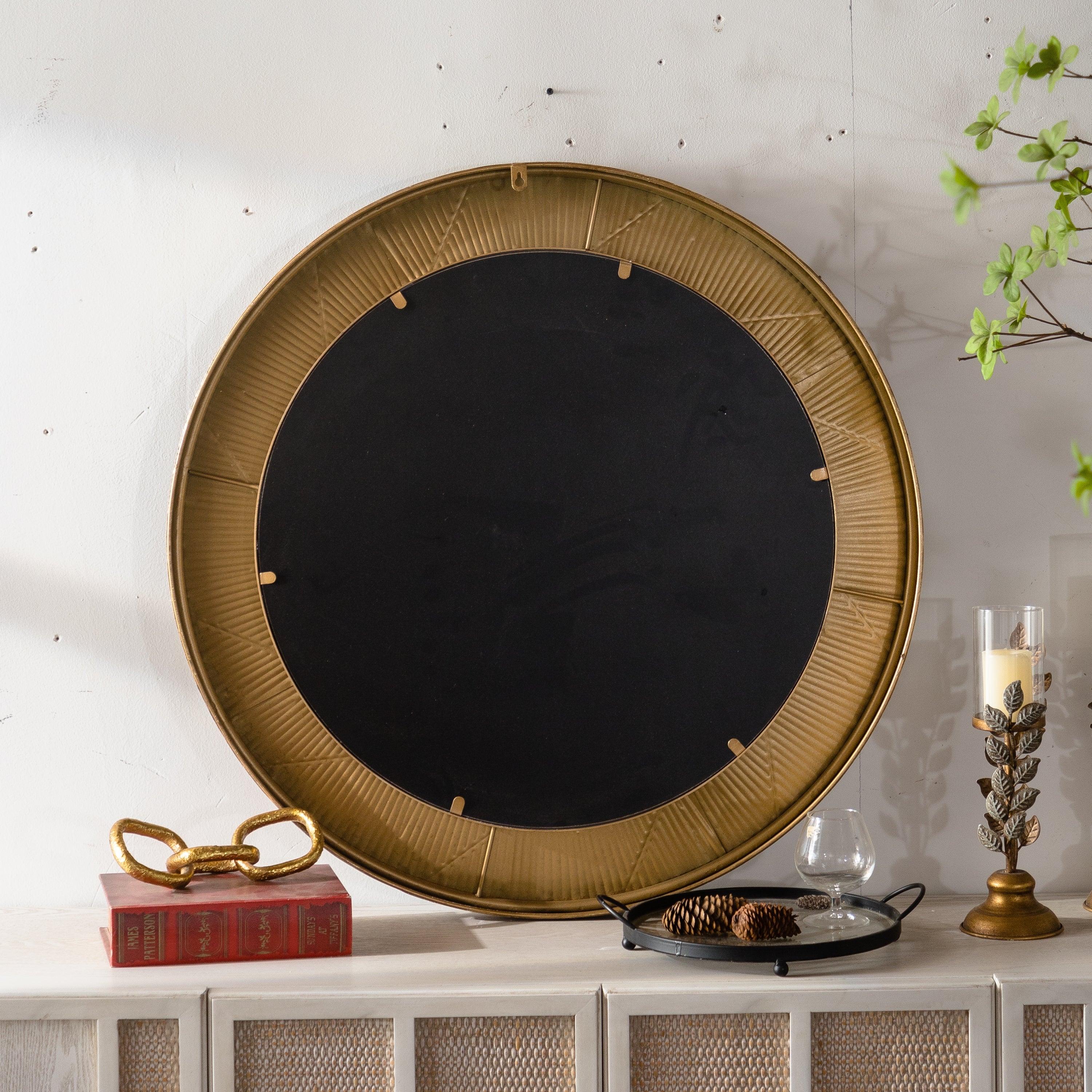 31.3" Gold Textured Round Wall Mirror