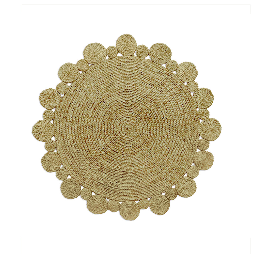 Handcrafted Round Scalloped Jute Rug in Natural, 3 ft