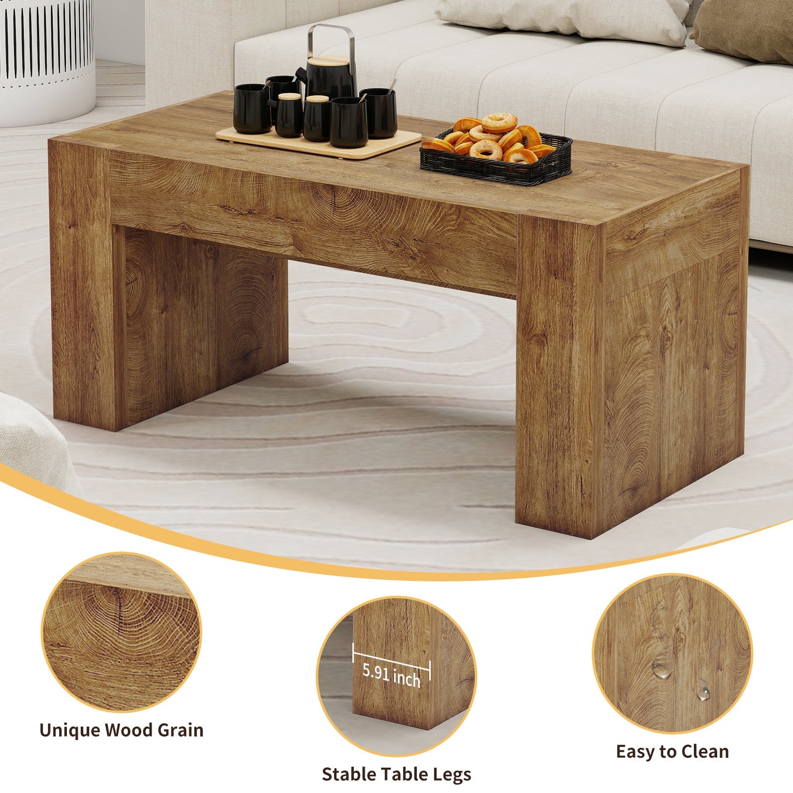 48" Farmhouse Rectangle Coffee Table with Hidden Storage Drawer