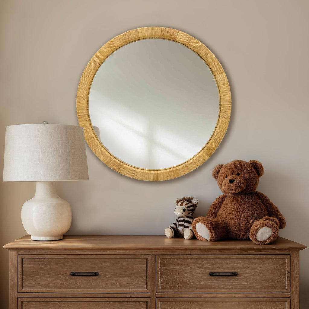 36" Natural Rattan Round Wall Mirror