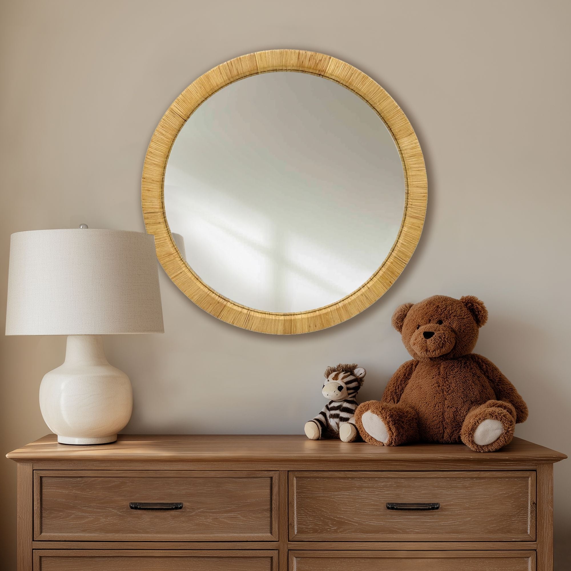 36" Natural Rattan Round Wall Mirror