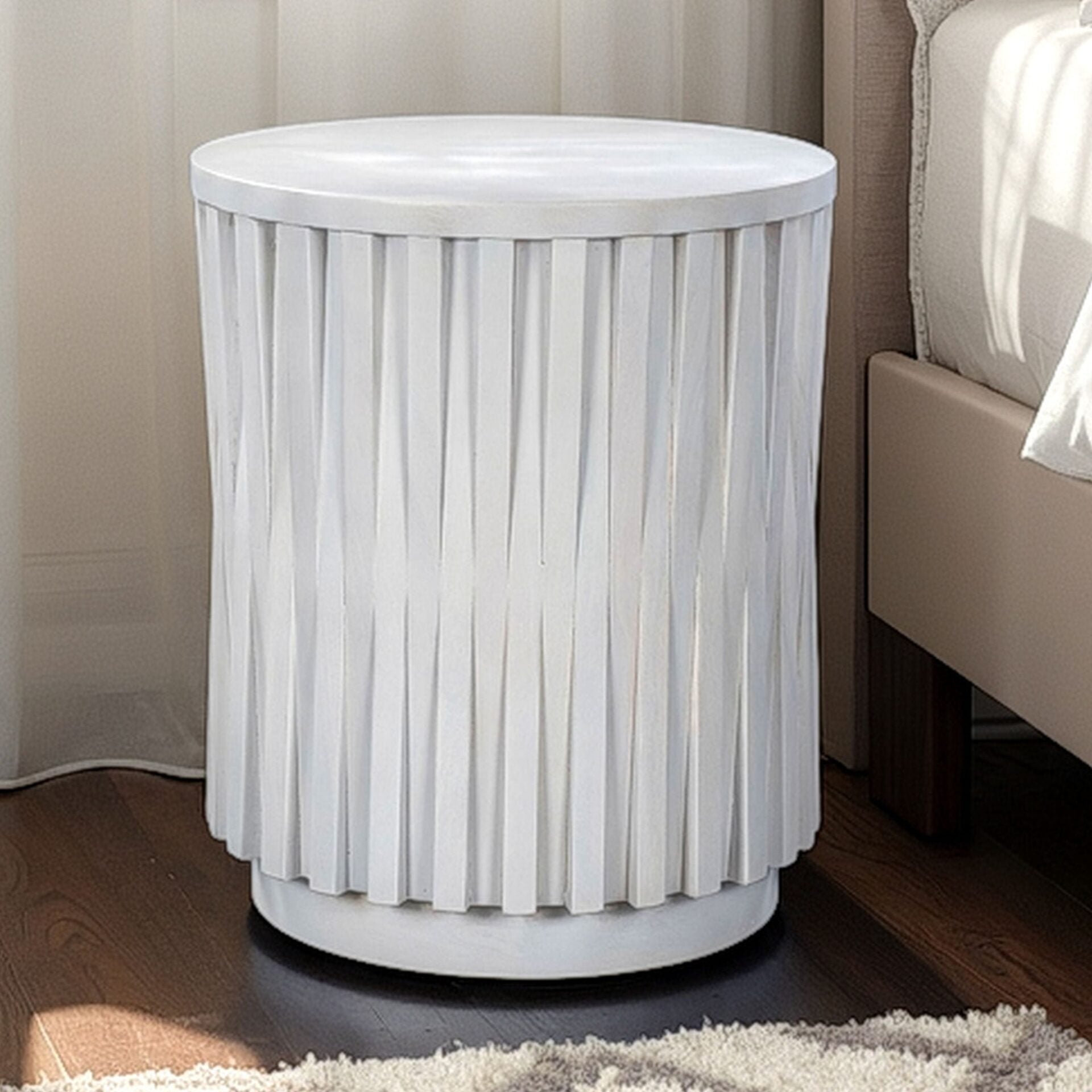 20" Whitewashed Wooden Coffee Table with Vertical Woven Slats - Whitewash Finish