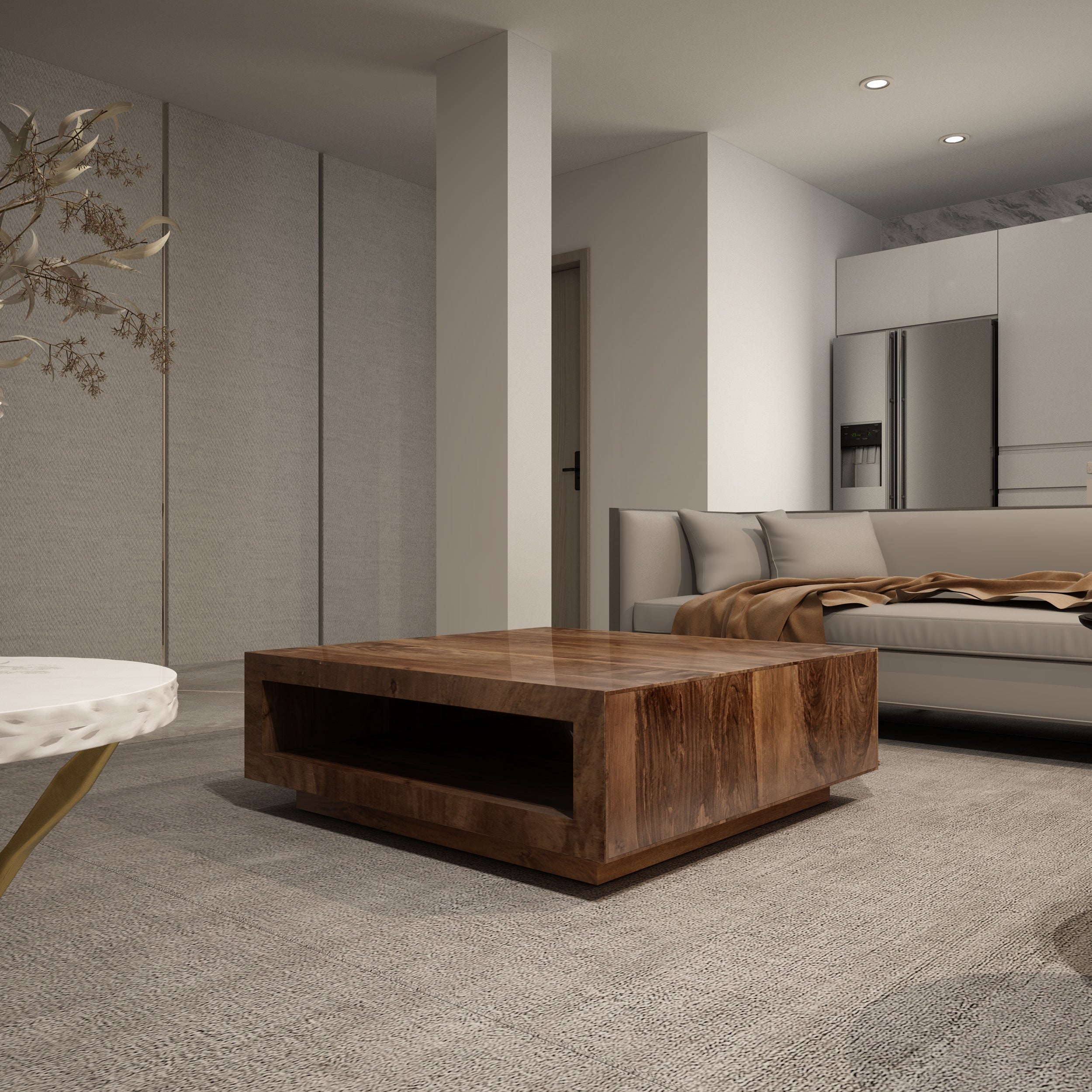 Premium Solid Wood Coffee Table Low Profile, Brown