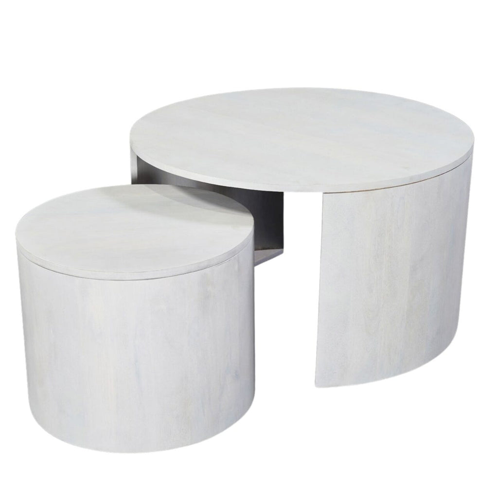 30" Round Nesting Coffee Table with Storage - Mango Wood, Whitewash Finish