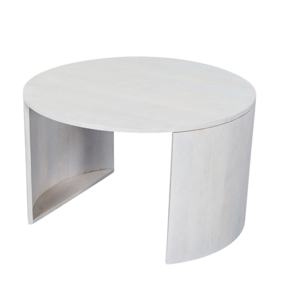 30" Round Nesting Coffee Table with Storage - Mango Wood, Whitewash Finish