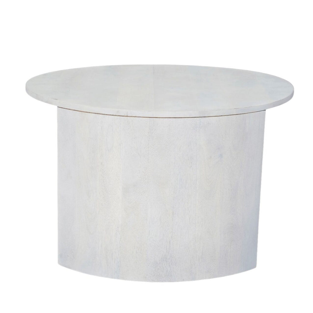 30" Round Nesting Coffee Table with Storage - Mango Wood, Whitewash Finish