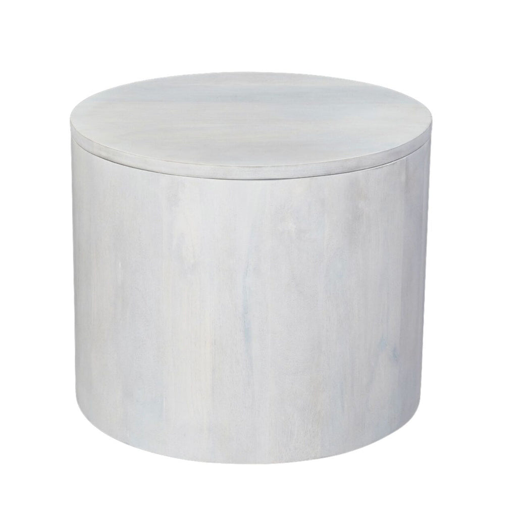 30" Round Nesting Coffee Table with Storage - Mango Wood, Whitewash Finish