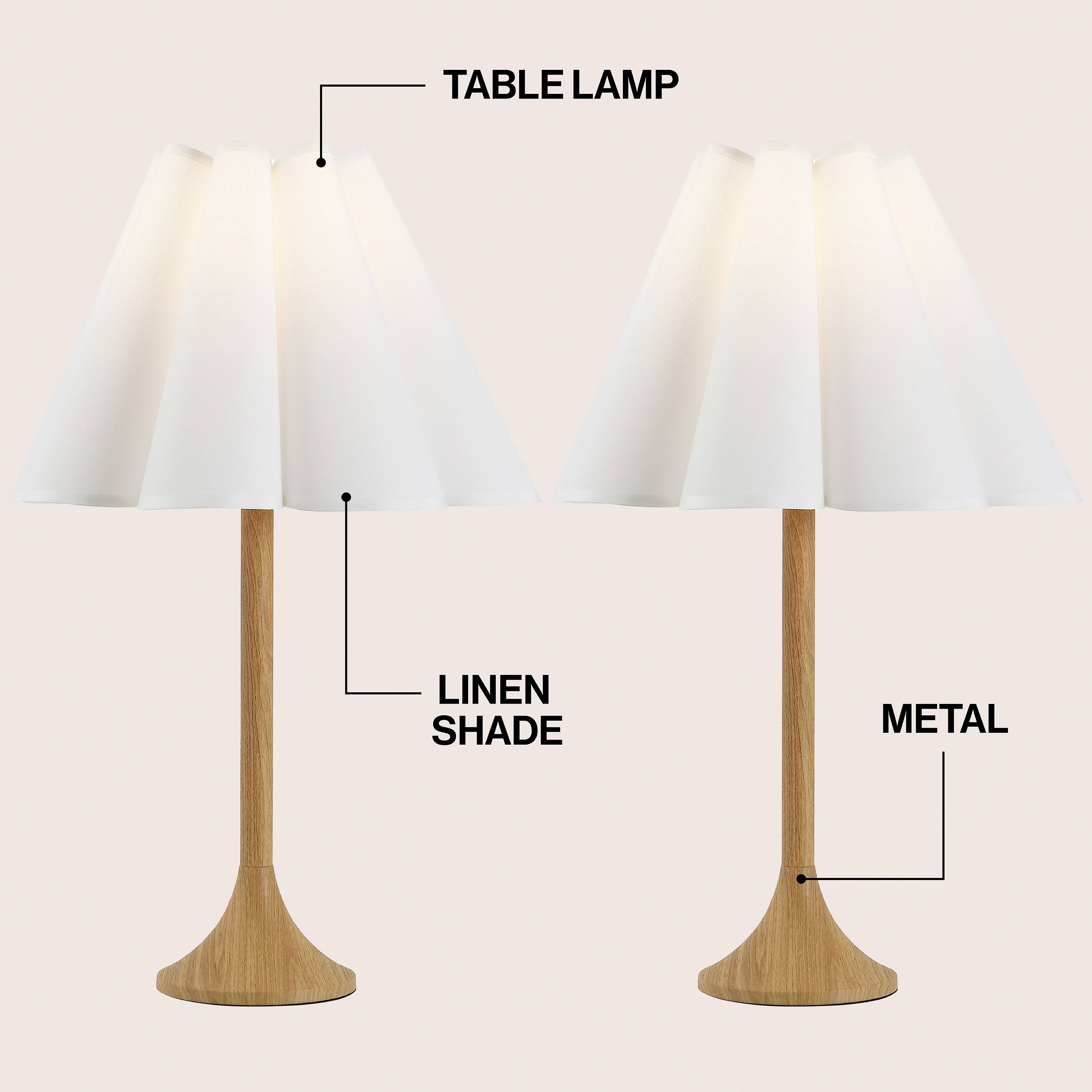 Abel 25.5" Modern Coastal Pleated Shade Faux Wood Column LED Table Lamp (Set of 2)