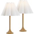 Abel 25.5" Modern Coastal Pleated Shade Faux Wood Column LED Table Lamp (Set of 2)