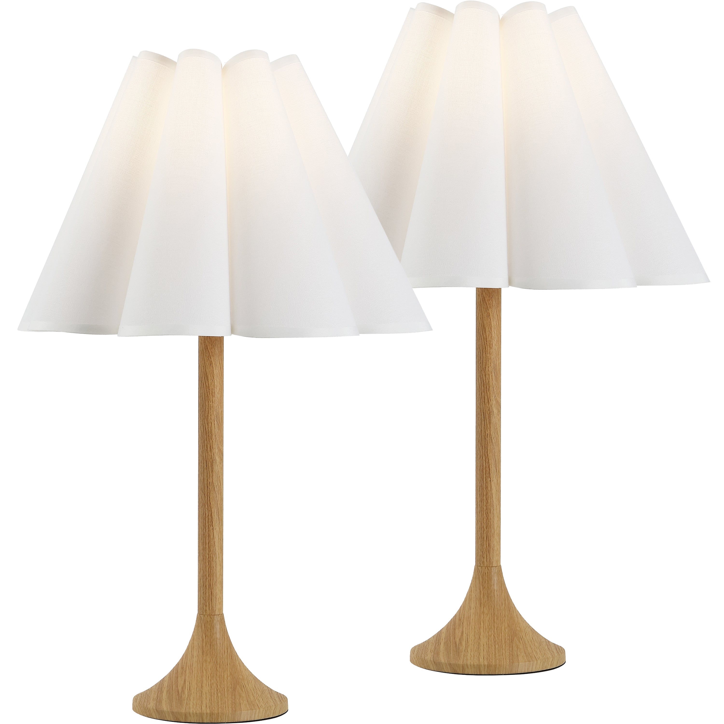 Abel 25.5" Modern Coastal Pleated Shade Faux Wood Column LED Table Lamp (Set of 2)