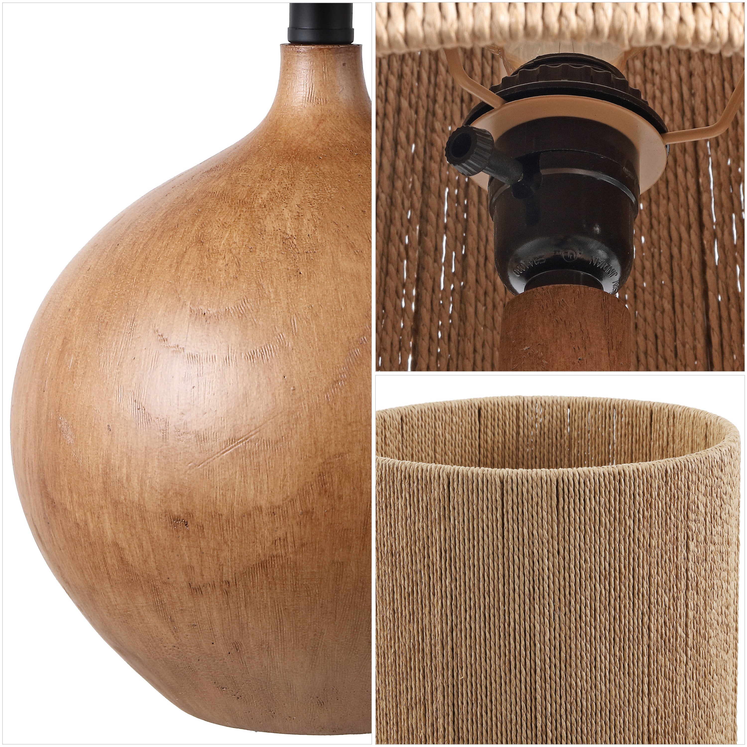 Abram 22.75" Rustic Bohemian Resin/Metal Round Table Lamp with Paper Rope Shade