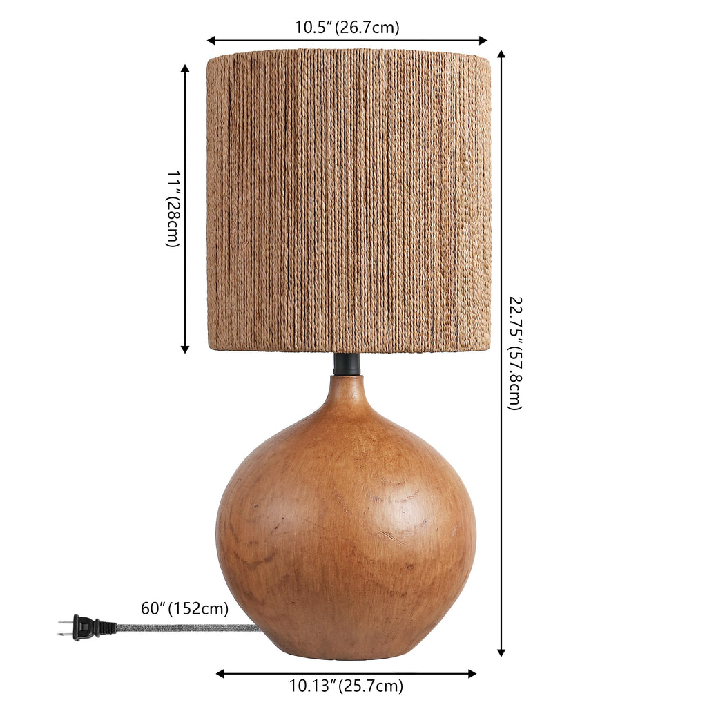 Abram 22.75" Rustic Bohemian Resin/Metal Round Table Lamp with Paper Rope Shade