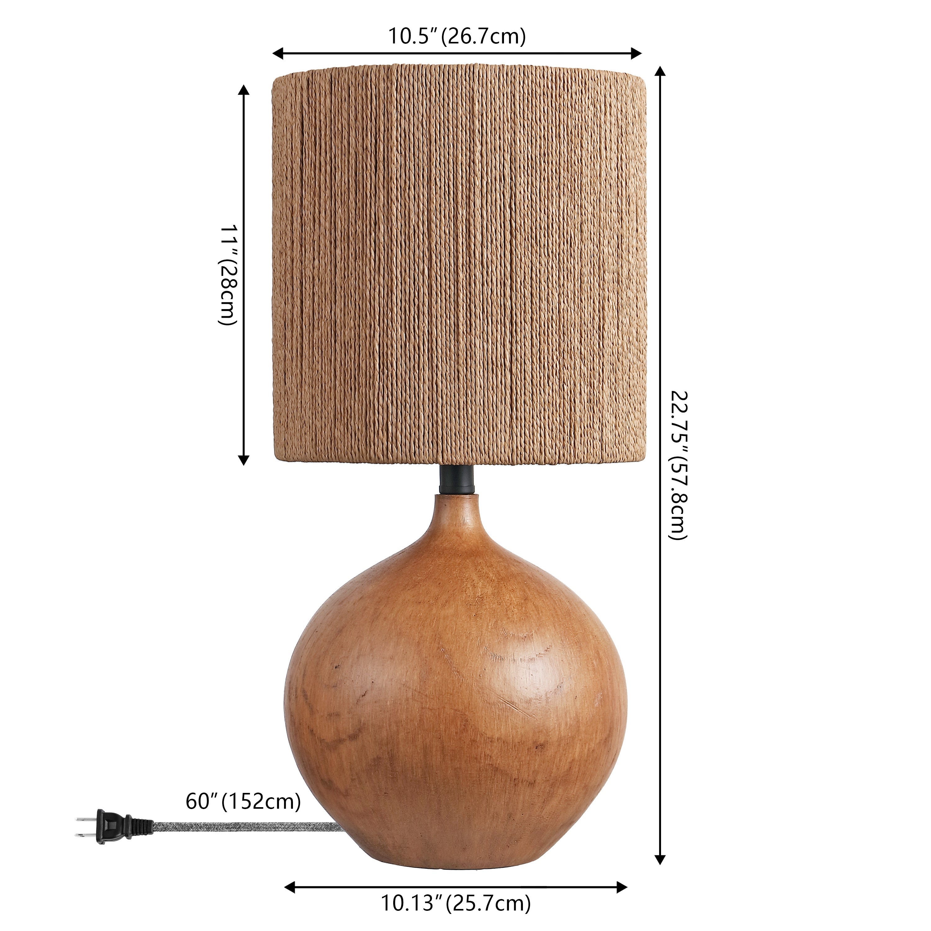 Abram 22.75" Rustic Bohemian Resin/Metal Round Table Lamp with Paper Rope Shade