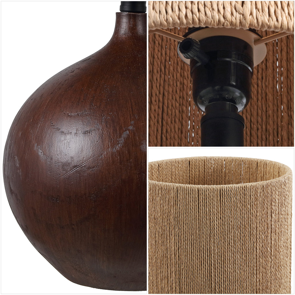 Abram 22.75" Rustic Bohemian Resin/Metal Round Table Lamp with Paper Rope Shade