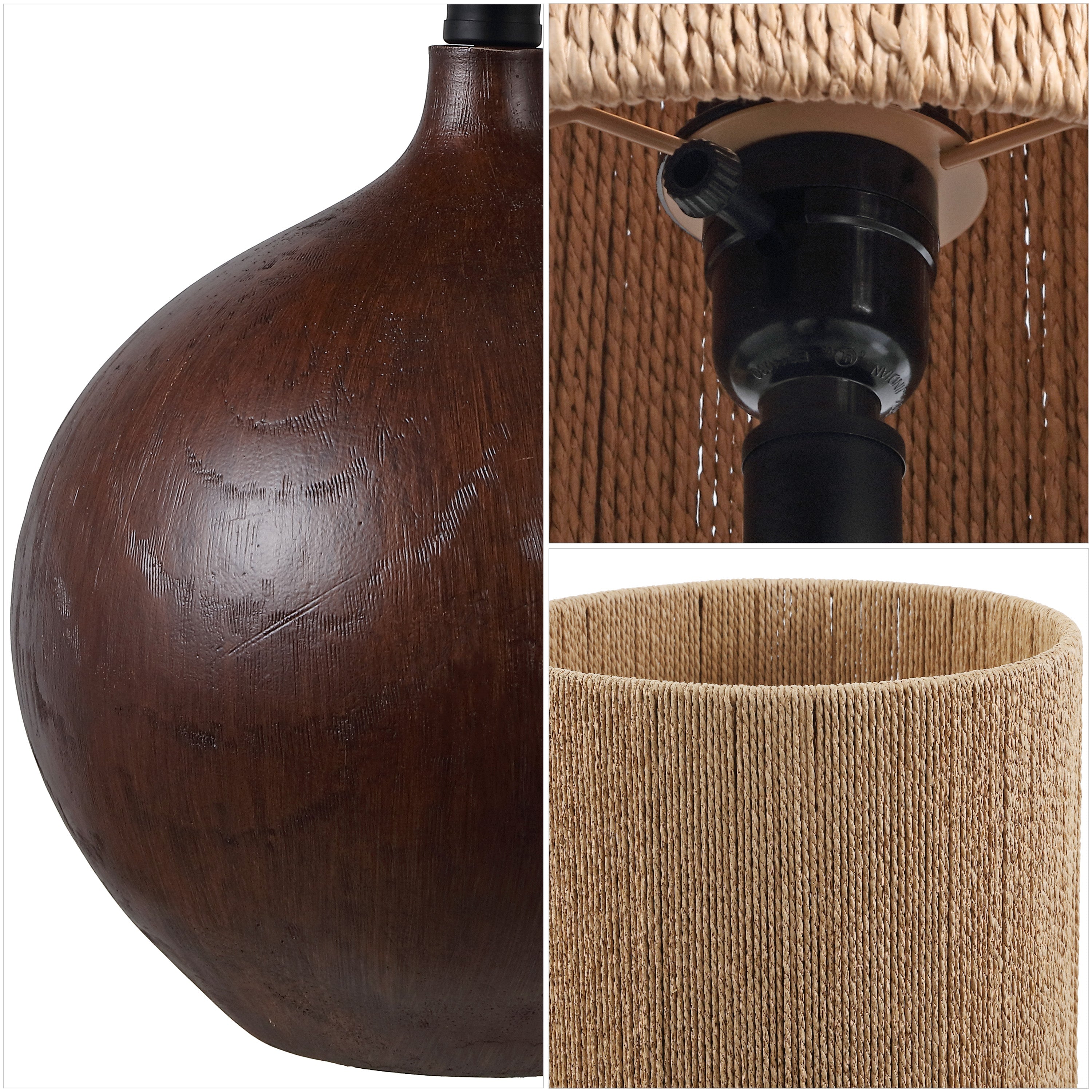 Abram 22.75" Rustic Bohemian Resin/Metal Round Table Lamp with Paper Rope Shade