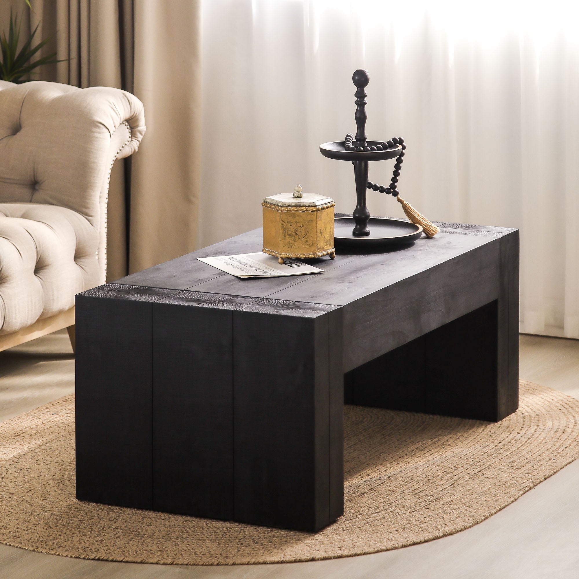 Carrying Rectangular Coffee Table with Wood Frame