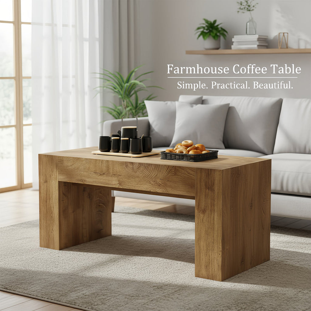 48" Farmhouse Rectangle Coffee Table with Hidden Storage Drawer