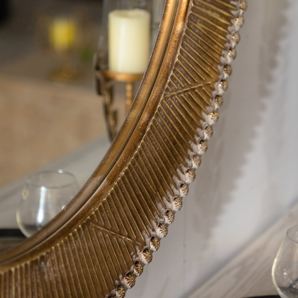 31.3" Gold Textured Round Wall Mirror